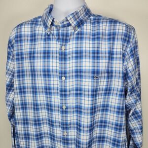 Vineyard Vines Plaid‎ Classic Fit Tucker Shirt Button Down Mens L Blue White EUC